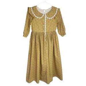 Relibeauty Girls Prairie Dress Size 150 US 11-12 Yellow Cottagecore Ditzy Floral